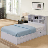 Wooden Frame Twin Size Bed Frame with 3 Drawers, White