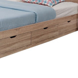 Wooden Full Size Bed Frame with 3 Drawers and Grain Details, Taupe Brown