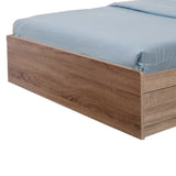 Wooden Full Size Bed Frame with 3 Drawers and Grain Details, Taupe Brown