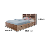 Wooden Full Size Bed Frame with 3 Drawers and Grain Details, Taupe Brown
