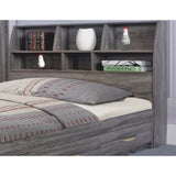 Wooden Frame Full Size Bookcase Headboard with Grains, Distressed Gray