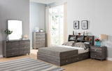 Wooden Frame Full Size Bookcase Headboard with Grains, Distressed Gray