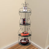 Scrollwork Design Metal Corner Bookcase with Four Wooden Shelves, Black and Copper