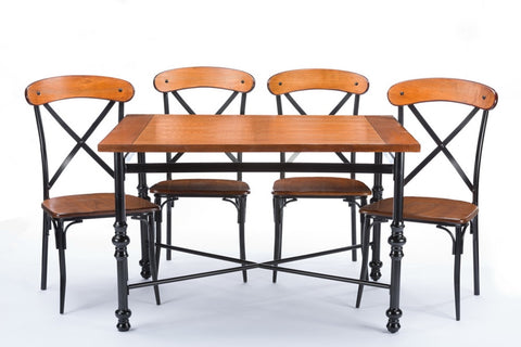 Baxton Studio Broxburn Light Brown Wood & Metal 5-Piece Dining Set