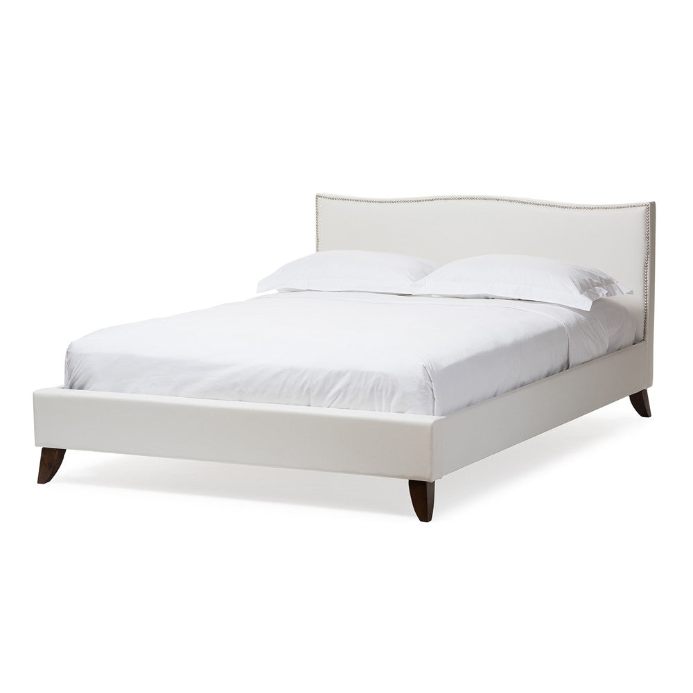 Baxton Studio Battersby White Modern Bed with Upholstered Headboard - Queen Size