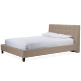 BAXTON STUDIO ZELLER BROWN LINEN MODERN QUEEN SIZE BED WITH UPHOLSTERED HEADBOARD