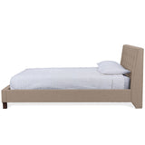 BAXTON STUDIO ZELLER BROWN LINEN MODERN QUEEN SIZE BED WITH UPHOLSTERED HEADBOARD