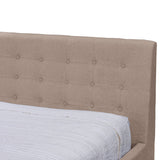 BAXTON STUDIO ZELLER BROWN LINEN MODERN QUEEN SIZE BED WITH UPHOLSTERED HEADBOARD