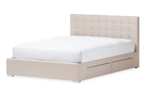 BAXTON STUDIO RENE MODERN AND CONTEMPORARY BEIGE FABRIC 4-DRAWER KING SIZE STORAGE PLATFORM BED