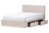 BAXTON STUDIO RENE MODERN AND CONTEMPORARY BEIGE FABRIC 4-DRAWER KING SIZE STORAGE PLATFORM BED