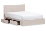 BAXTON STUDIO RENE MODERN AND CONTEMPORARY BEIGE FABRIC 4-DRAWER KING SIZE STORAGE PLATFORM BED