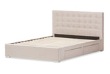 BAXTON STUDIO RENE MODERN AND CONTEMPORARY BEIGE FABRIC 4-DRAWER KING SIZE STORAGE PLATFORM BED