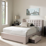 BAXTON STUDIO RENE MODERN AND CONTEMPORARY BEIGE FABRIC 4-DRAWER KING SIZE STORAGE PLATFORM BED