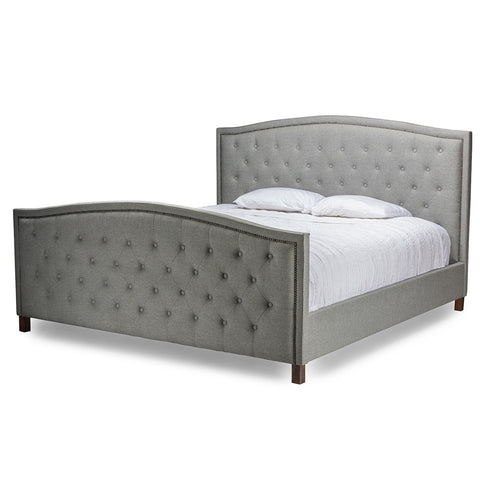 Baxton Studio Jessie Modern Fabric Button Tufted Headboard and Footboard Bed with Nail Head Trim - Grey King