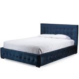 Baxton Studio Morgan Contemporary Navy Blue Velvet Button-Tufted Platform Bed - Queen