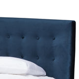 Baxton Studio Morgan Contemporary Navy Blue Velvet Button-Tufted Platform Bed - Queen