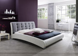 Baxton Studio Guerin Contemporary White Faux Leather Grey Fabric Two Tone Upholstered Grid Tufted Queen-Size Platform Bedone (1) Queen Size Bed