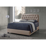 BAXTON STUDIO ROMEO CONTEMPORARY LIGHT BROWN BUTTON-TUFTED UPHOLSTERED QUEEN SIZE BED