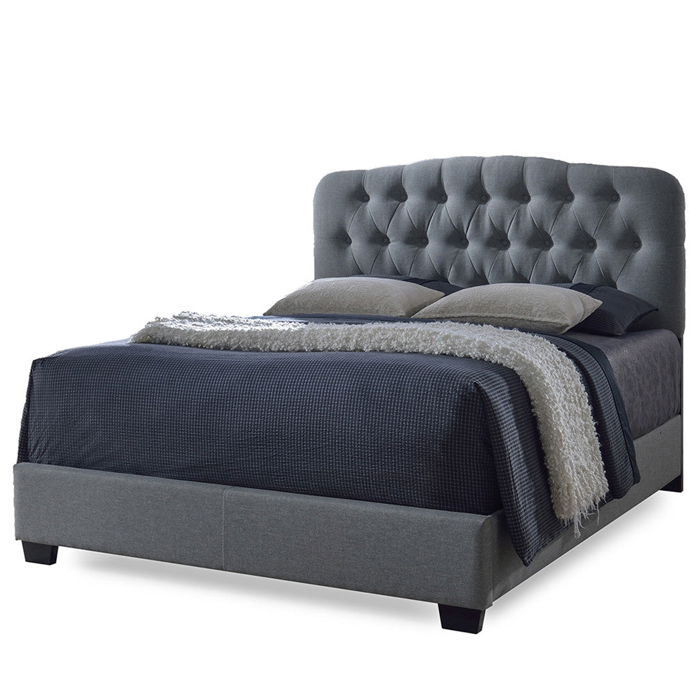 BAXTON STUDIO ROMEO CONTEMPORARY GREY BUTTON-TUFTED UPHOLSTERED QUEEN SIZE BED