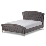 Baxton Studio Hannah Modern and Contemporary Grey Velvet Fabric Upholstered and Natural Finishing Queen Size Platform Bed