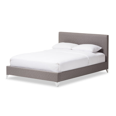 Baxton Studio Harlow Modern and Contemporary Grey Quilted Fabric Upholstered Queen Size Platform Bed