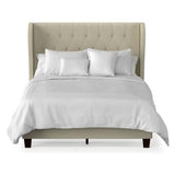 QUEEN SIZE UPHOLSTERED WINGBACK BED WITH BUTTON TUFTED HEADBOARD IVORY