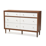 Baxton Studio Harlow Mid-Century Modern White and Walnut Wood 6-Drawer Dresser