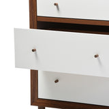 Baxton Studio Harlow Mid-Century Modern White and Walnut Wood 6-Drawer Dresser