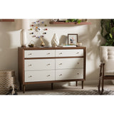 Baxton Studio Harlow Mid-Century Modern White and Walnut Wood 6-Drawer Dresser