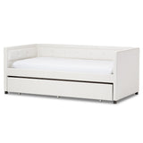 Baxton Studio Frank Modern and Contemporary White Faux Leather Button-Tufting Sofa Twin Daybed with Roll-Out Trundle Guest Bed