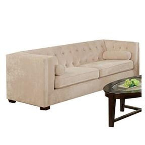 Almond Velvet Microfiber Button Tufted Fabric Sofa