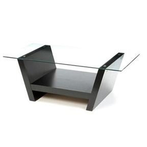 RECTANGULAR GLASS TOP COFFEE TABLE WITH BLACK WOOD BASE