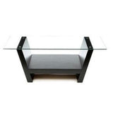 RECTANGULAR GLASS TOP COFFEE TABLE WITH BLACK WOOD BASE