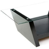 RECTANGULAR GLASS TOP COFFEE TABLE WITH BLACK WOOD BASE