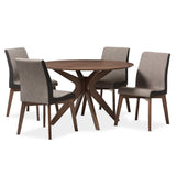Baxton Studio Kimberly Mid-Century Modern Walnut Wood Round 5-Piece Dining Set