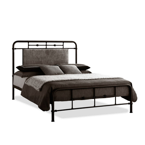 Baxton Studio Nashville Queen Size Antique Bronze Metal Platform Bed with Upholstered Headboard