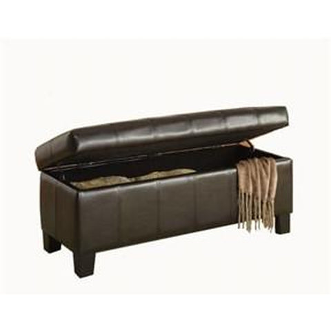 DARK BROWN FAUX LEATHER UPHOLSTERED STORAGE BENCH