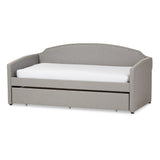 Baxton Studio Lanny Modern and Contemporary Grey Fabric Nail Heads Trimmed Arched Back Sofa Twin Daybed with Roll-Out Trundle Guest Bed