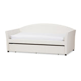 Baxton Studio London Modern and Contemporary White Faux Leather Arched Back Sofa Twin Daybed with Roll-Out Trundle Guest Bed