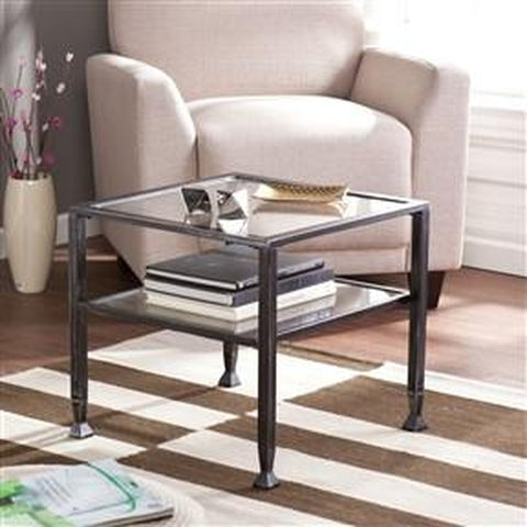 DURABLE BLACK METAL AND TEMPERED GLASS COFFEE TABLE WITH SHELF