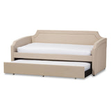 Baxton Studio Parkson Modern and Contemporary Beige Linen Fabric Curved Notched Corners Sofa Twin Daybed with Roll-Out Trundle Guest Bed