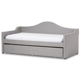 Baxton Studio Prime Modern and Contemporary Grey Fabric Upholstered Arched Back Sofa Daybed with Roll-Out Trundle Guest Bed