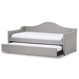 Baxton Studio Prime Modern and Contemporary Grey Fabric Upholstered Arched Back Sofa Daybed with Roll-Out Trundle Guest Bed