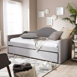 Baxton Studio Prime Modern and Contemporary Grey Fabric Upholstered Arched Back Sofa Daybed with Roll-Out Trundle Guest Bed