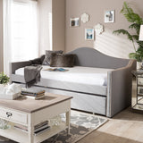 Baxton Studio Prime Modern and Contemporary Grey Fabric Upholstered Arched Back Sofa Daybed with Roll-Out Trundle Guest Bed