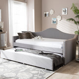 Baxton Studio Prime Modern and Contemporary Grey Fabric Upholstered Arched Back Sofa Daybed with Roll-Out Trundle Guest Bed