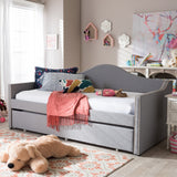 Baxton Studio Prime Modern and Contemporary Grey Fabric Upholstered Arched Back Sofa Daybed with Roll-Out Trundle Guest Bed