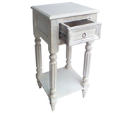 Spacious Mango Wood Side Table with Metal Ring Handle, White