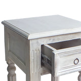 Spacious Mango Wood Side Table with Metal Ring Handle, White