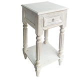 Spacious Mango Wood Side Table with Metal Ring Handle, White